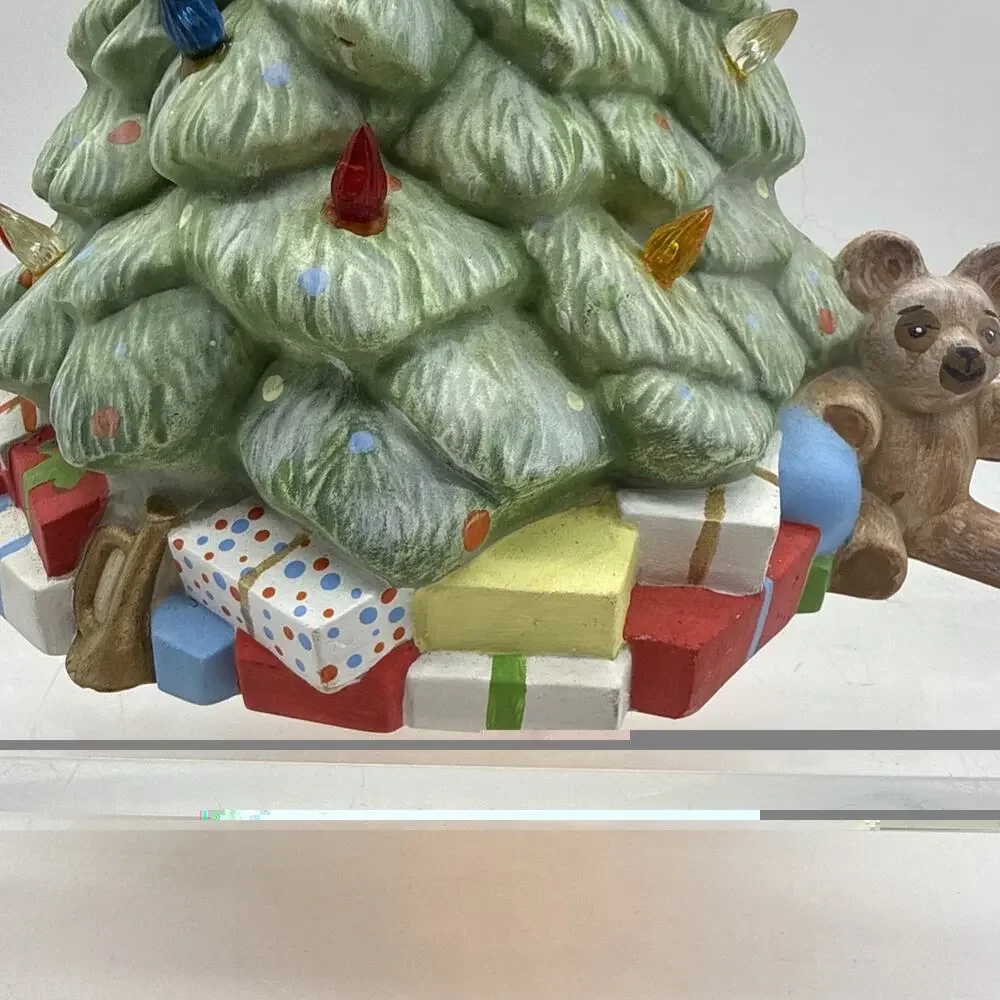 Ceramic Christmas Tree - Presents, Teddy, Doll Below Tree - Read